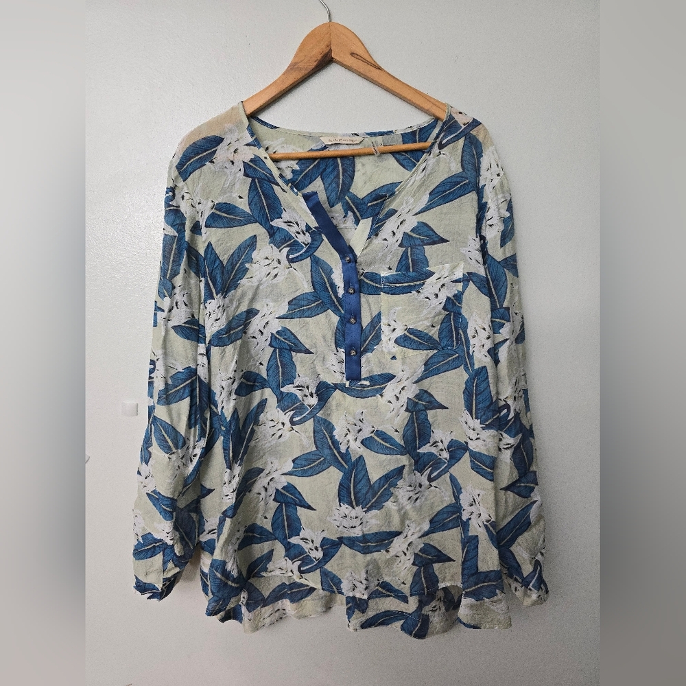 Soft Surroundings Gillian Floral Tunic Top Blue 1X Resortwear